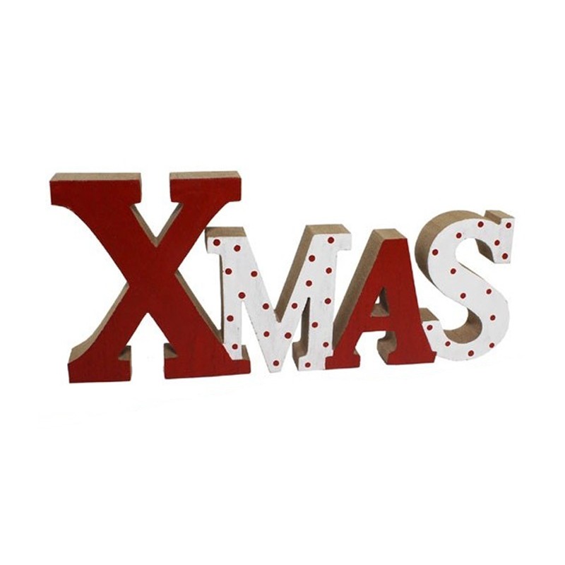 Scritta natalizia XMAS in legno decorazione natale appoggio 40x15 cm decorativa