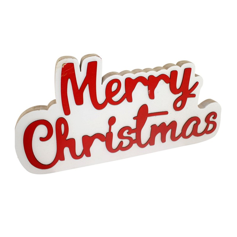 Scritta natalizia Merry Christmas XMAS in legno decorazione appoggio 39x20cm