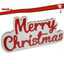 Scritta natalizia Merry Christmas XMAS in legno decorazione appoggio 39x20cm