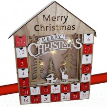 Calendario Avvento di Natale Casetta in Legno 24 Cassetti Decorazioni con led