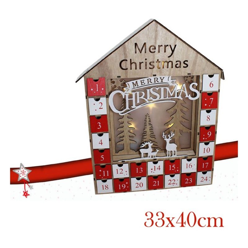 FGF Calendario Avvento di Natale Casetta in Legno 24 Cassetti Decor...
