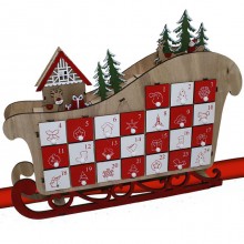 Calendario Avvento in Legno con 24 Cassetti Slitta 41x33cm decorazioni natalizie