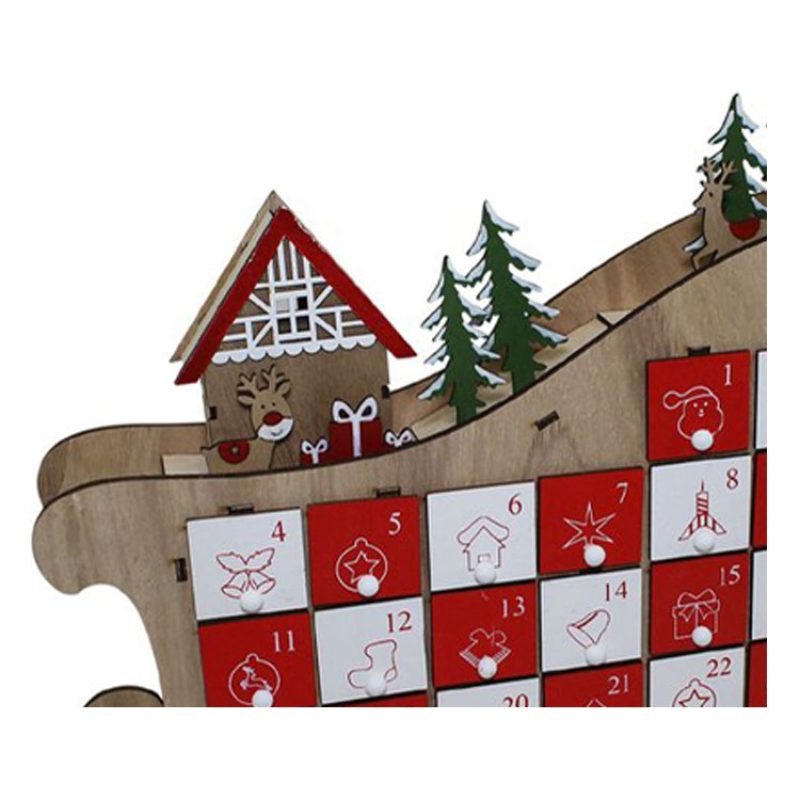 FGF Calendario Avvento in Legno con 24 Cassetti Slitta 41x33cm deco...