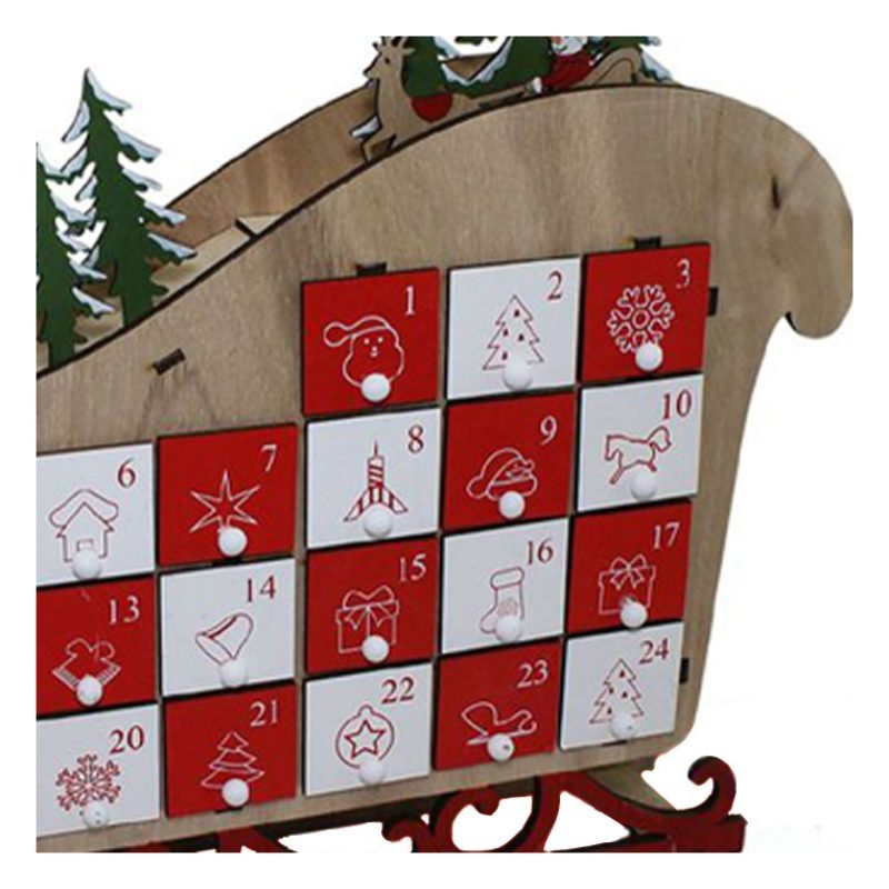 FGF Calendario Avvento in Legno con 24 Cassetti Slitta 41x33cm deco...