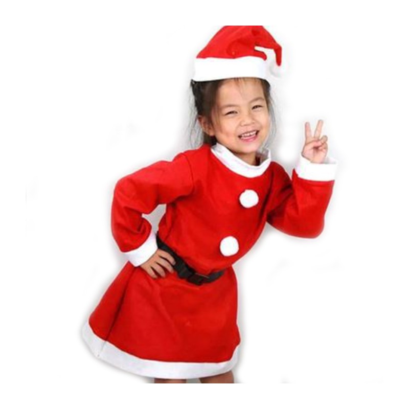 Costume bimba vestito Babbo Natale varie taglie con cappello Santa Claus 1-15