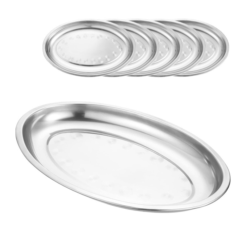 Vassoio Piatto Ovale 5pz In Acciaio Inox Portata Servizio Cucina da 23 a 45 cm
