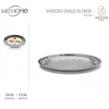Vassoio Piatto Ovale 5pz In Acciaio Inox Portata Servizio Cucina da 23 a 45 cm