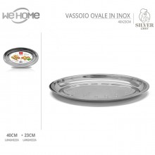 Vassoio Piatto Ovale 5pz In Acciaio Inox Portata Servizio Cucina da 23 a 45 cm