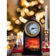 Lampada da Tavolo Lanterna Led Effetto Fuoco Camino con orologio 25x14x40 cm
