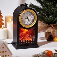 Lampada da Tavolo Lanterna Led Effetto Fuoco Camino con orologio 25x14x40 cm