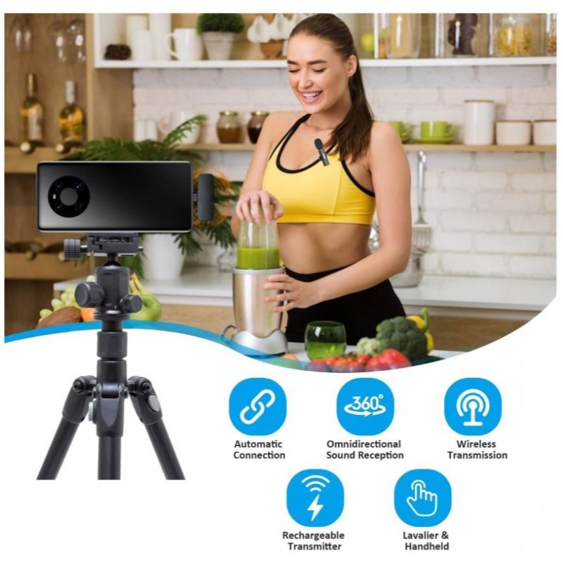 Wolulu Microfono lavalier a clip wireless Bluetooth Senza fili iPho...