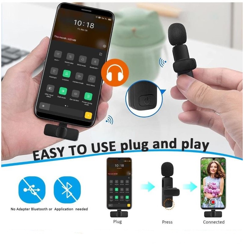 Wolulu Microfono lavalier a clip wireless Bluetooth Senza fili iPho...
