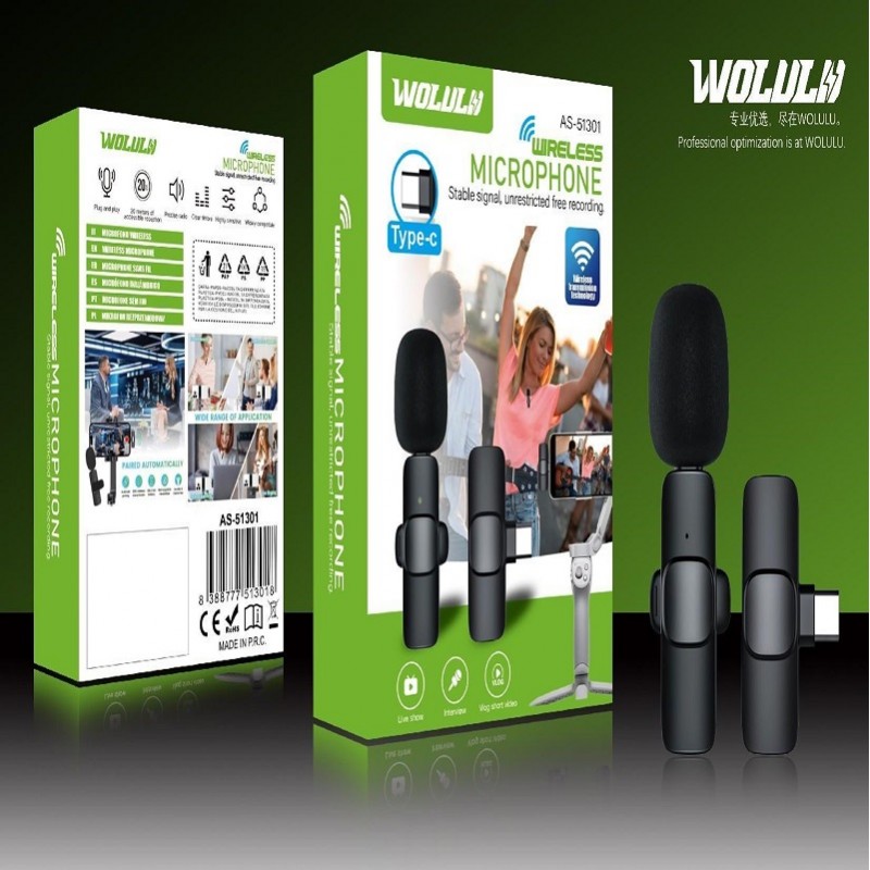 Wolulu Microfono lavalier a clip wireless Bluetooth Senza fili iPho...