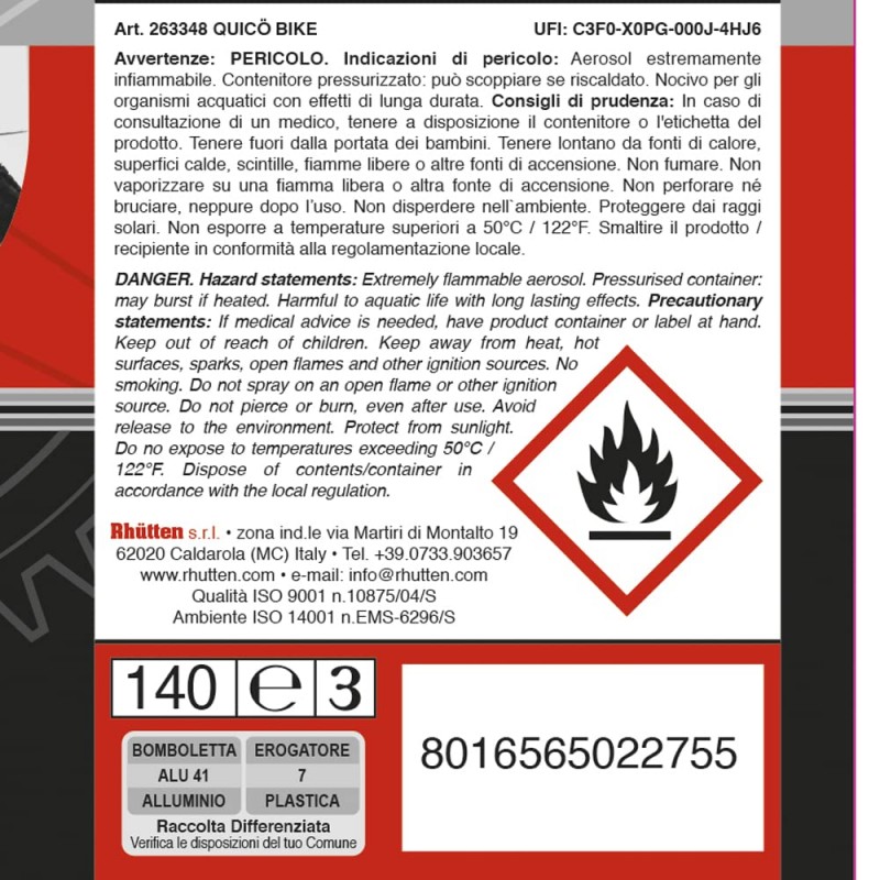 Rhutten Quico bomboletta spray gonfia e ripara per pneumatici Bici ...