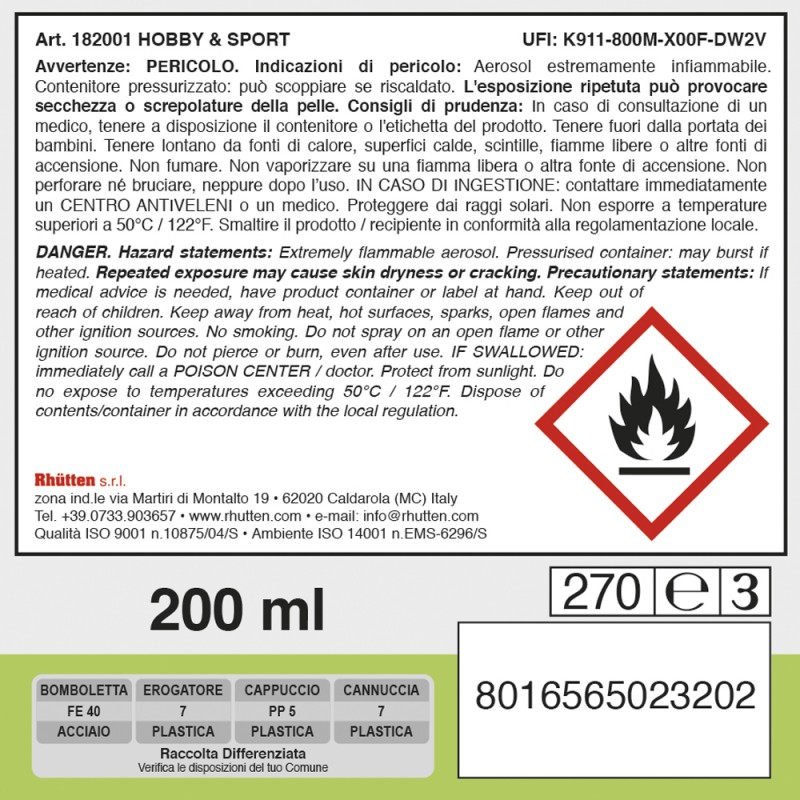 Rhutten Spray lubrificante multiuso multifunzione disossidante 200m...