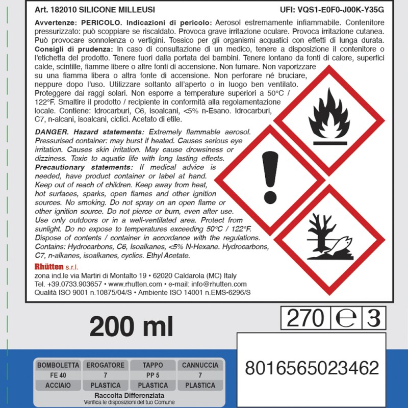 Rhutten Spray Silicone Idrorepellente Lubrificante multiuso protett...
