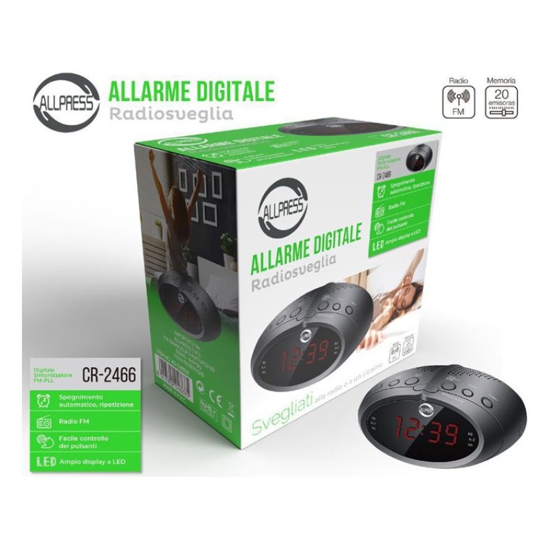 Allpress Radio sveglia orologio digitale CR-2466 FM Display a Led R...