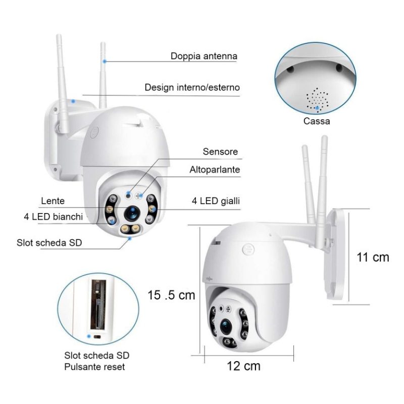 Andowl Telecamera IP CAM PTZ WIFI Camera dome Wireless Esterno vide...