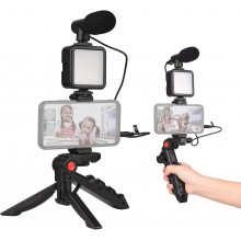 Kit vlogger professionale 4 in 1 treppiede cellulare con microfono e luce led