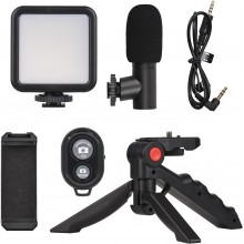Kit vlogger professionale 4 in 1 treppiede cellulare con microfono e luce led