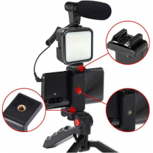 Kit vlogger professionale 4 in 1 treppiede cellulare con microfono e luce led