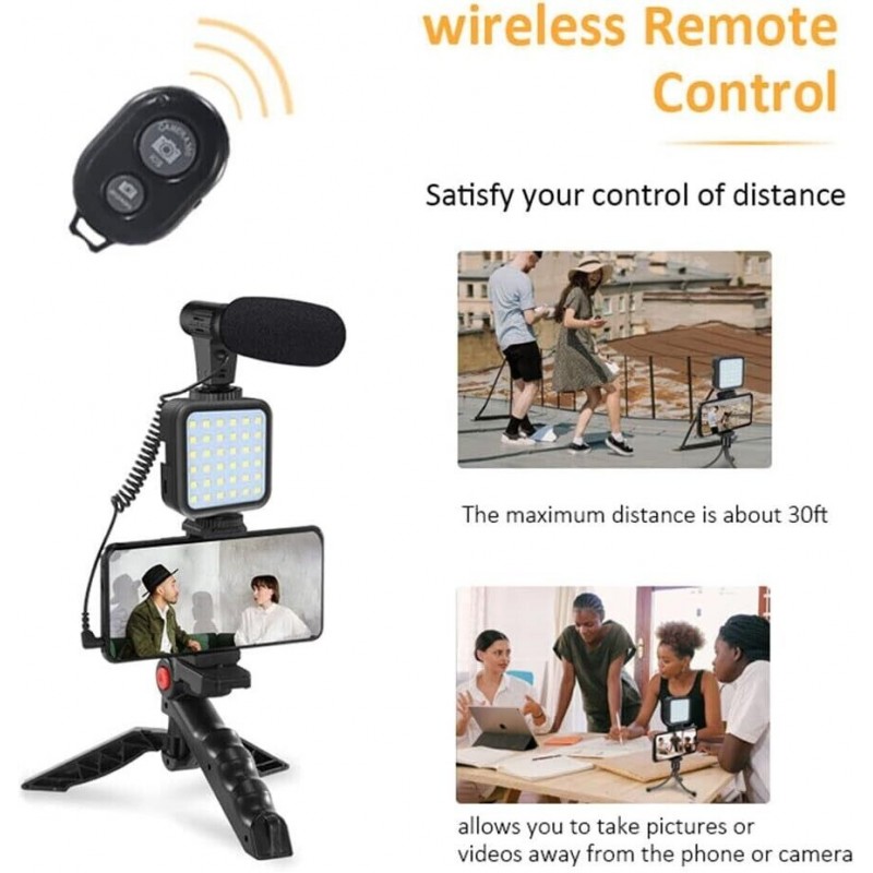 Hongu Kit vlogger professionale 4 in 1 treppiede cellulare con micr...