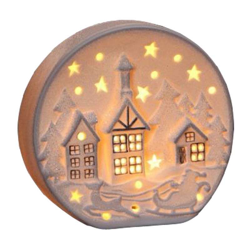 Decorazione natalizia  paesaggio in ceramica bianca a Luce LED addobbo 17x7x15cm