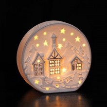 Decorazione natalizia paesaggio in ceramica bianca a Luce LED addobbo 12x5x11cm