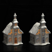 Lampada Natalizia Casetta Scenario ceramica Luci LED Decorazioni Natale 11x20cm