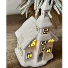 Lampada Natalizia Casetta Scenario ceramica Luci LED Decorazioni Natale 11x20cm