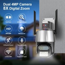 Telecamera IP 4MP 4K esterno WiFi PTZ 2 obiettivo 8X zoom videosorveglianza CCTV
