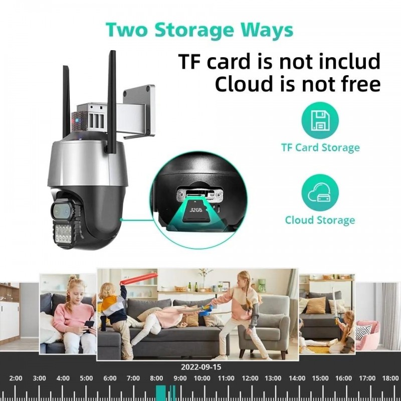 Hongu Telecamera IP 4MP 4K esterno WiFi PTZ 2 obiettivo 8X zoom vid...