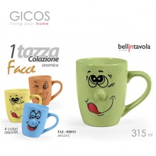 2 Tazzone Tazza Latte Mug Colazione in Ceramica con facce buffe 4 Colori 315 ml