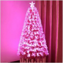 Albero Di Natale Rosa con fibra ottica led artificiale 60/90/120/150 cm con base