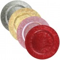 24x Sottopiatti Natalizi decorativi 33cm in plastica Natale per Tavola damasco