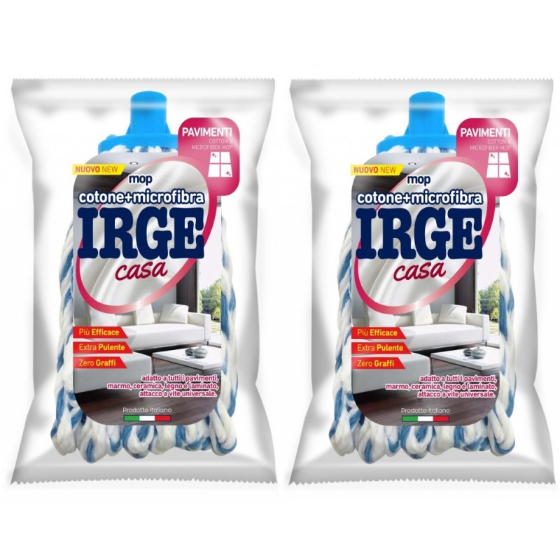 2 Ricambi Mop microfibra e cotone Irge attacco universale pulizia pavimenti 140gr