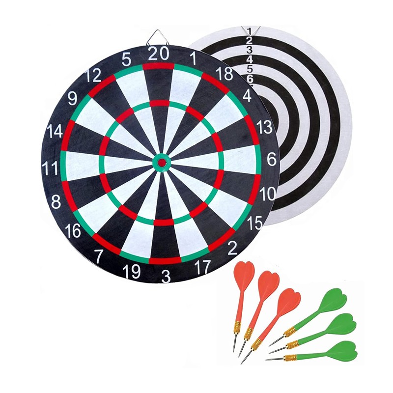 Bersaglio tiro a segno dardo 6 freccette doppio lato 43 cm gioco gancio da muro