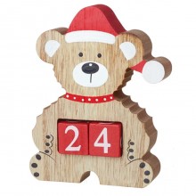 Calendario Avvento di Natale orsetto in legno 2 cubi Decorativo 13,5x17cm