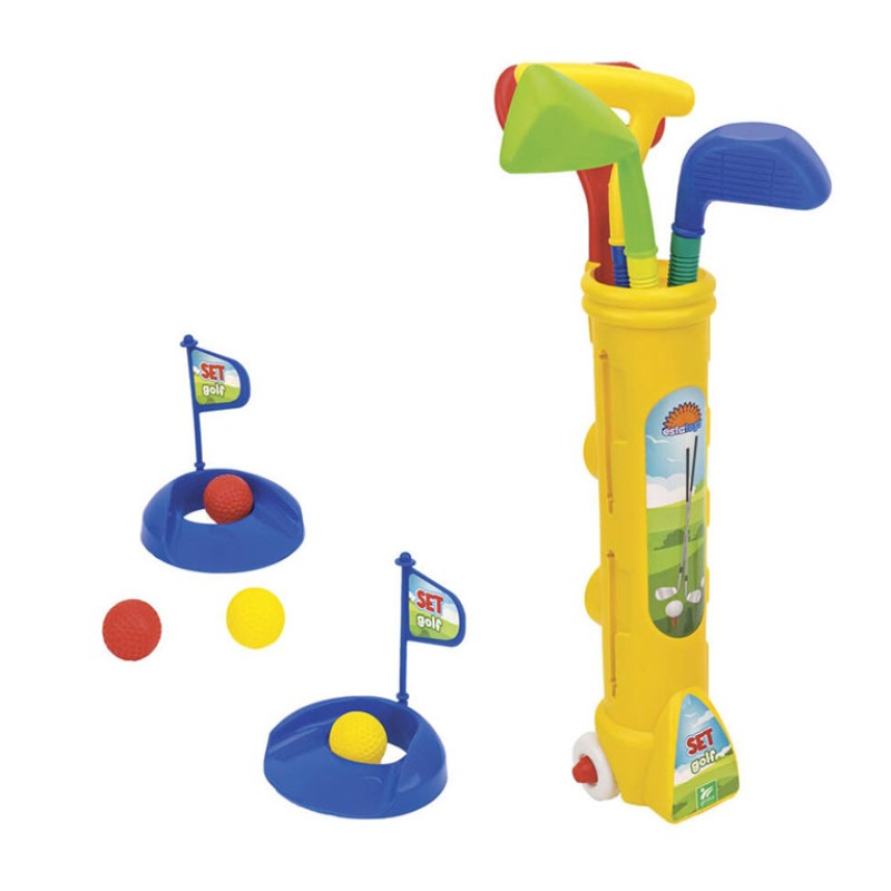 Set da golf giocattolo in plastica gioco 4 palline 3 mazze 2 buche bambini