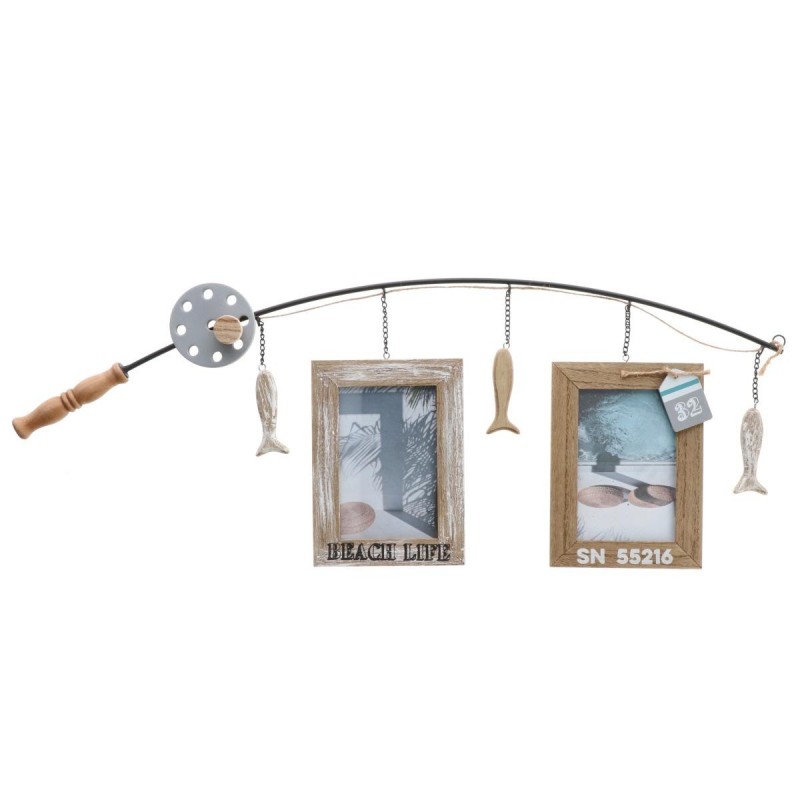 Cornice portafoto rettangolare tema mare canna da pesca 2 foto 10x15 cm