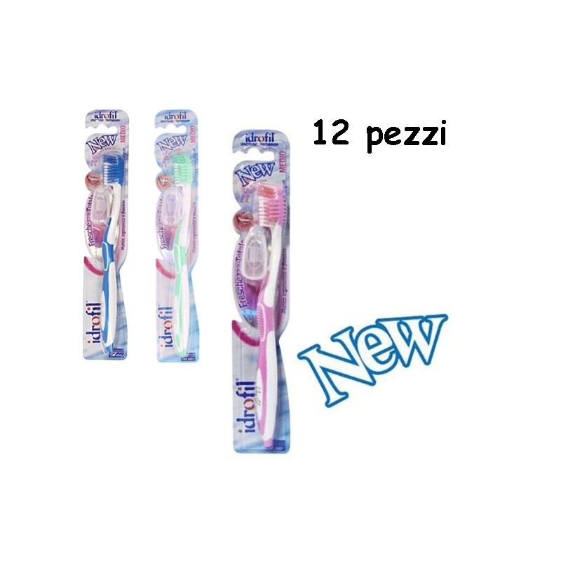 Set da 12 spazzolini da denti IDROFIL New setole medie colori assortiti igiene orale