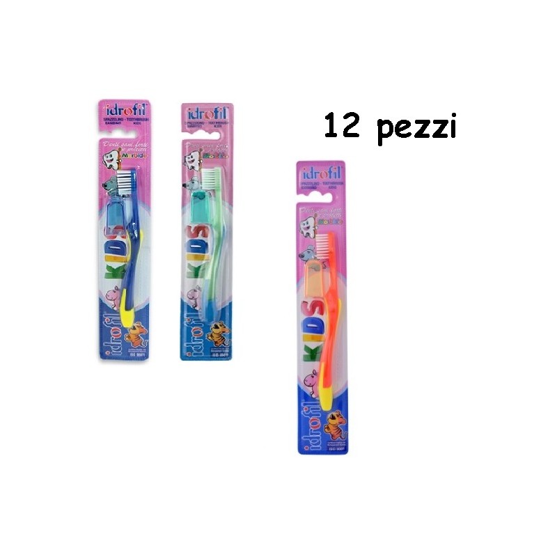 Set da 12 spazzolini da denti IDROFIL Kids per bambini colorato setole morbide