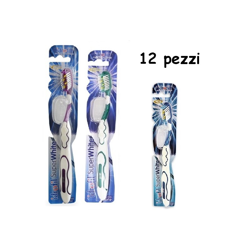 Set da 12 spazzolini da denti IDROFIL Super White  con setole medie colori assortiti igiene orale