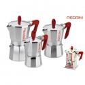 Caffettiera Pedrini Brillant Modello Kaffettiera Manico Rosso fino a 6 Tazze