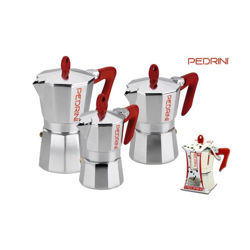 Caffettiera Pedrini Brillant Modello Kaffettiera Manico Rosso fino a 6 Tazze