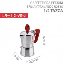 Caffettiera Pedrini Brillant Modello Kaffettiera Manico Rosso fino a 6 Tazze