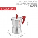 Caffettiera Pedrini Brillant Modello Kaffettiera Manico Rosso fino a 6 Tazze
