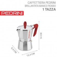Caffettiera Pedrini Brillant Modello Kaffettiera Manico Rosso fino a 6 Tazze