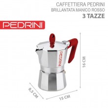 Caffettiera Pedrini Brillant Modello Kaffettiera Manico Rosso fino a 6 Tazze
