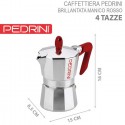 Caffettiera Pedrini Brillant Modello Kaffettiera Manico Rosso fino a 6 Tazze